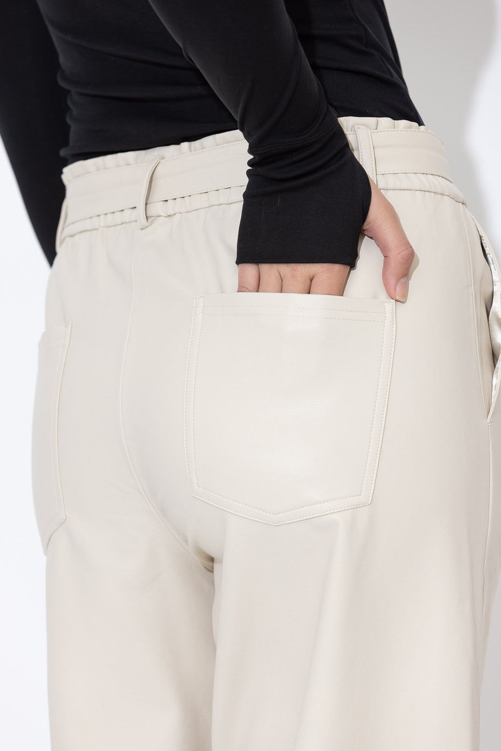 Vanilla Faux Leather Pintuck Pant