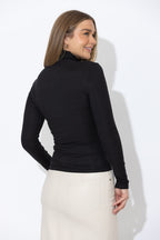 Black Tencel Roll Neck Top
