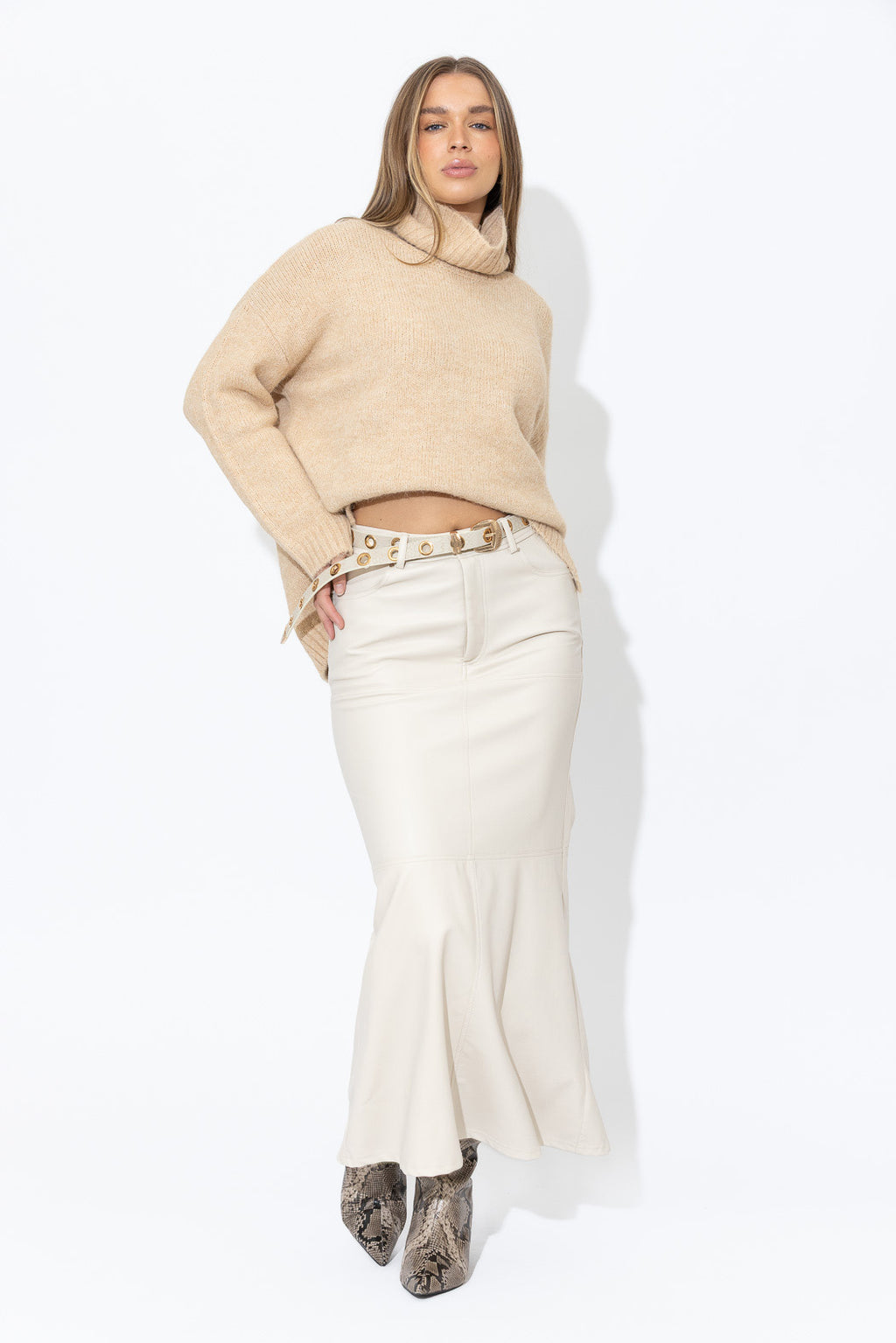 Vanilla Faux Leather Fishtail Skirt