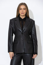 Black Faux Leather Shaped Blazer