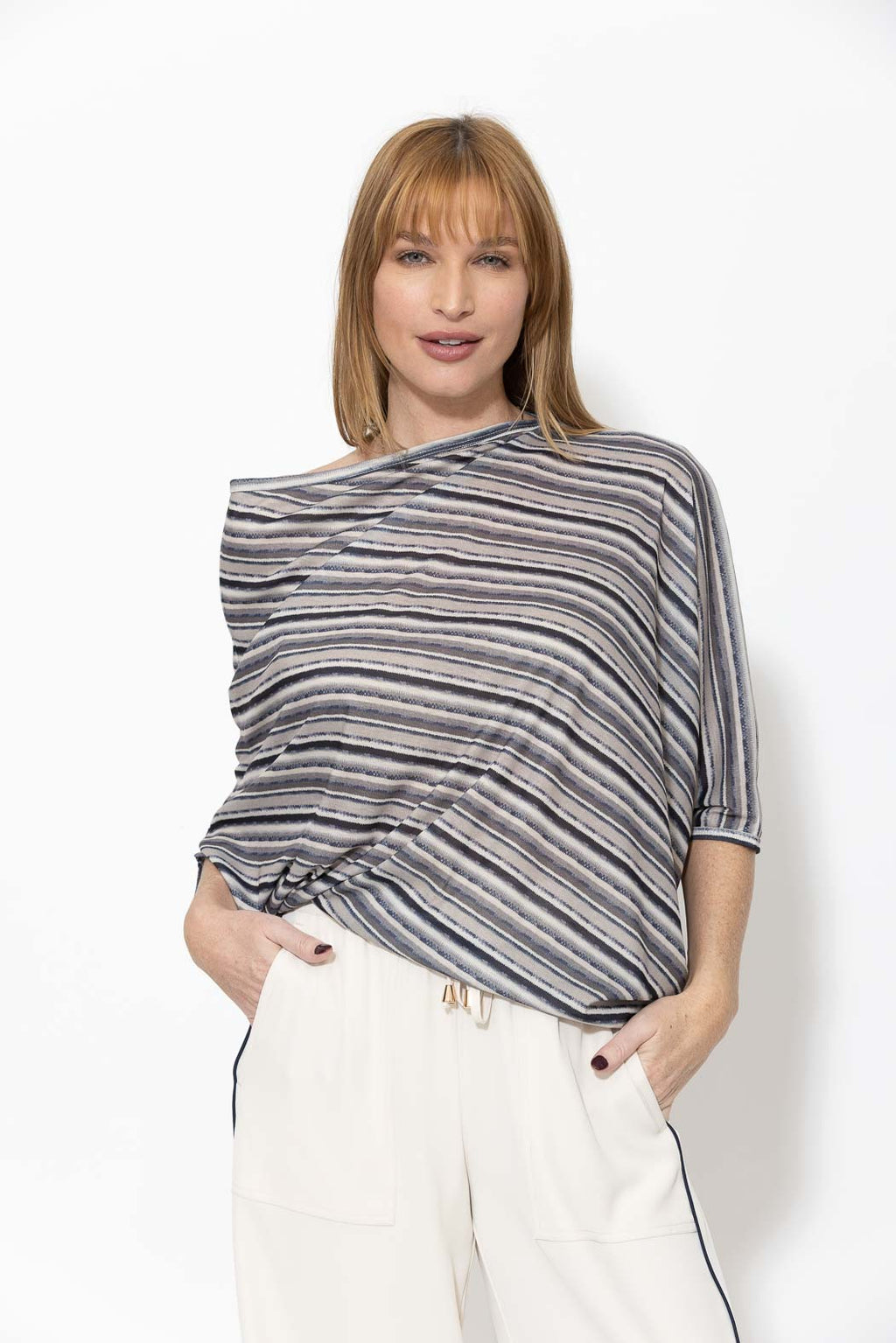 Grey Stripe Drape Top