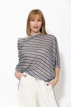 Grey Stripe Drape Top