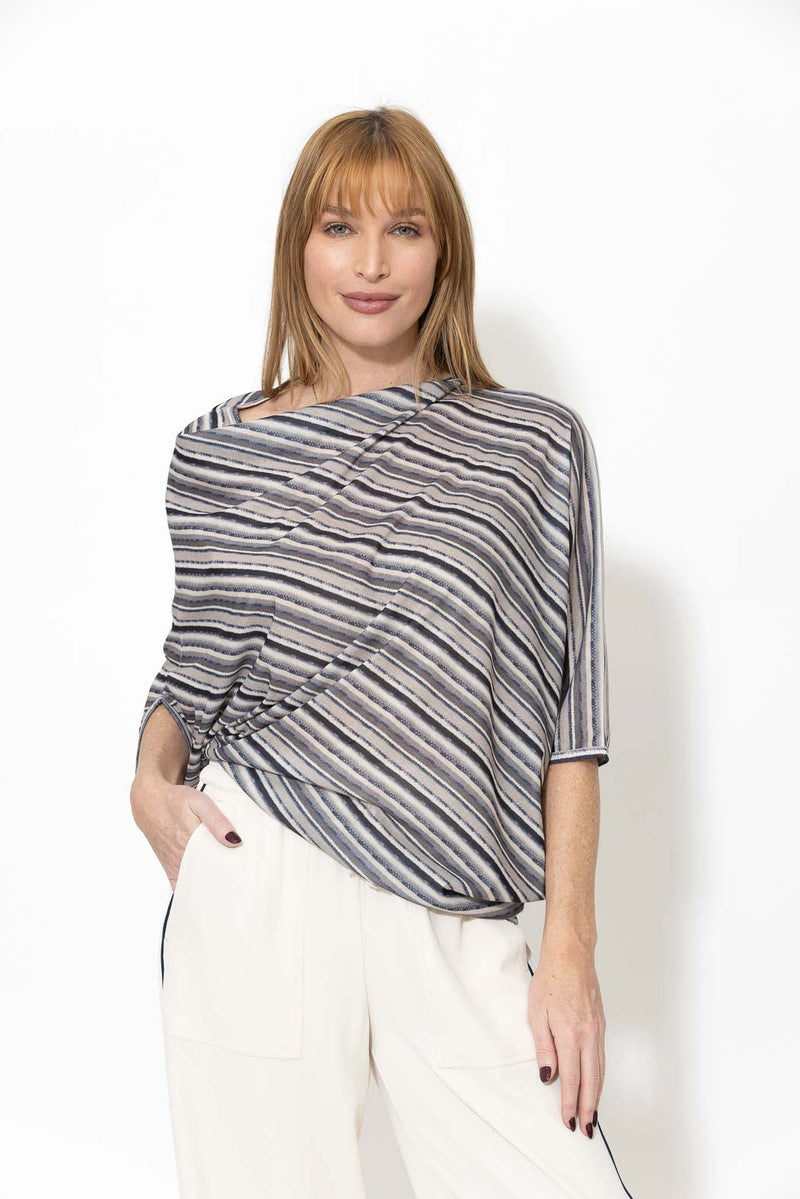 Grey Stripe Drape Top