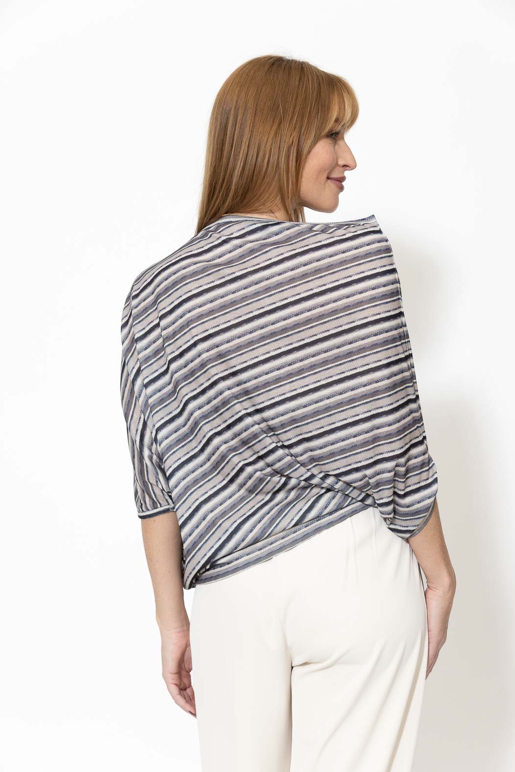 Grey Stripe Drape Top