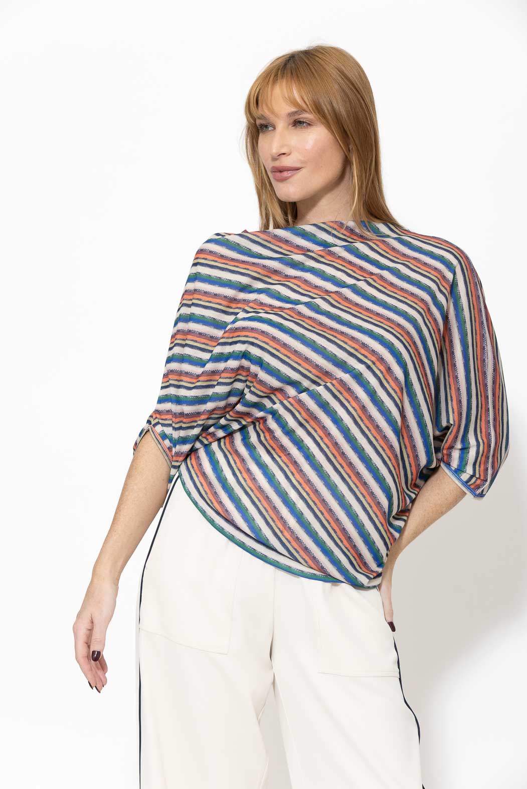 Orange Stripe Drape Top