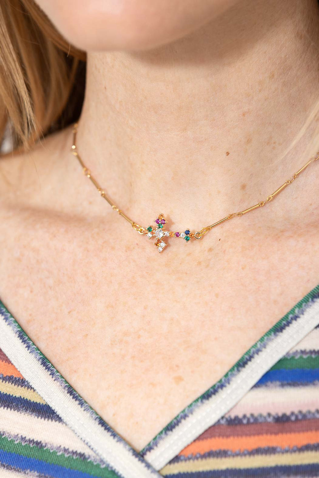 Diamante Gold Plated Cross Necklace