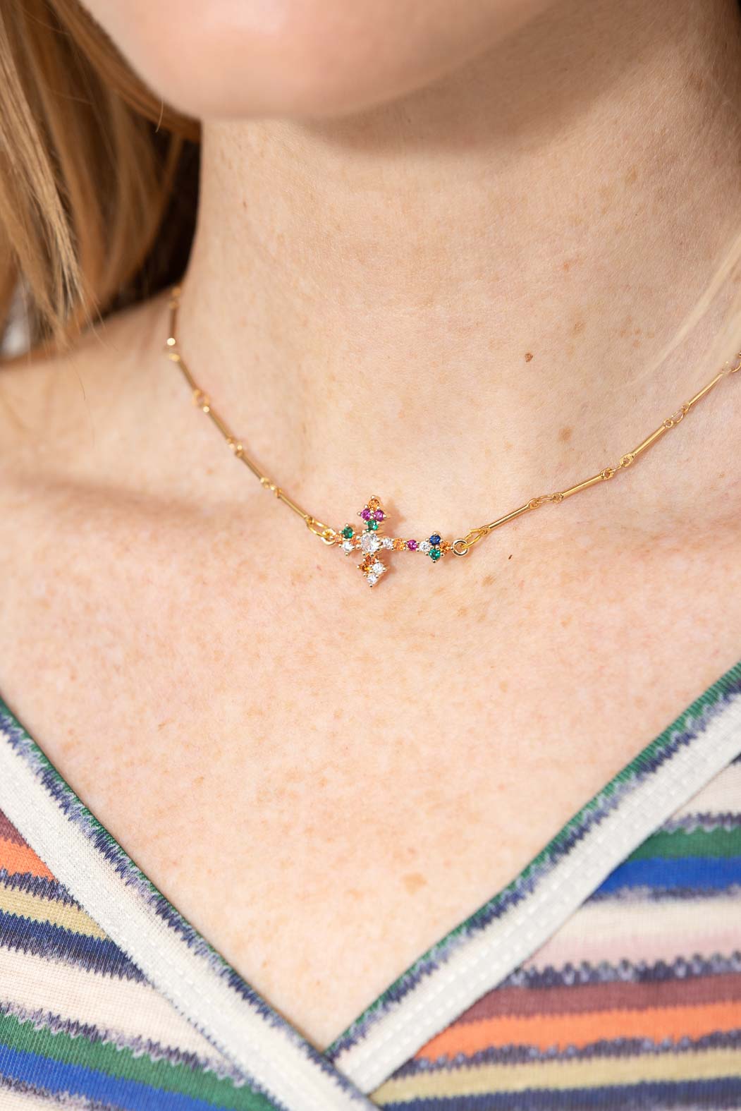 Diamante Gold Plated Cross Necklace
