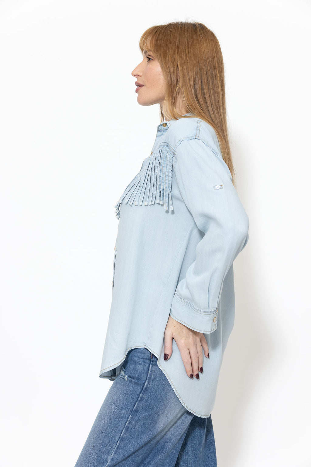 Light Denim Tencel Fringed Shirt