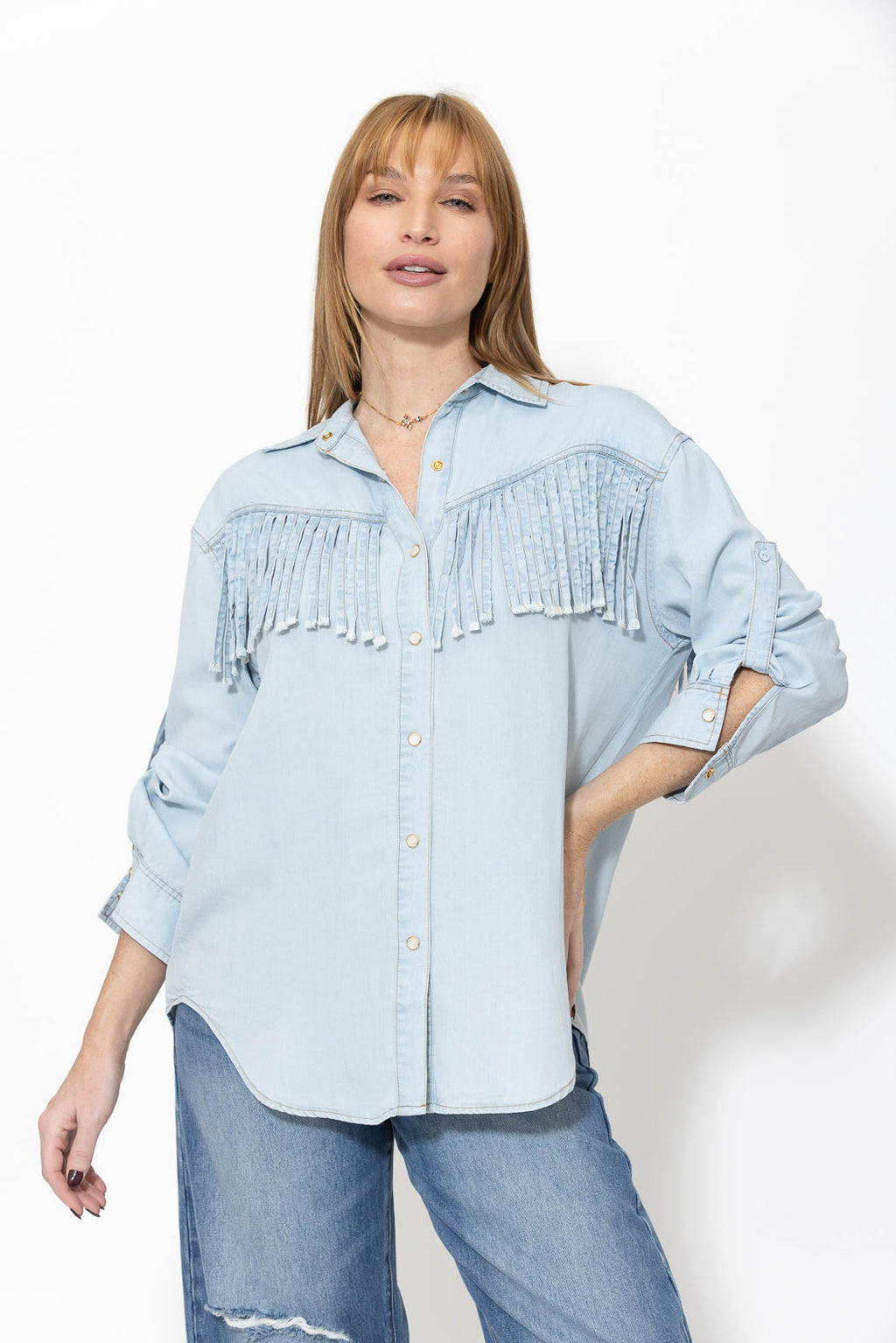 Light Denim Tencel Fringed Shirt