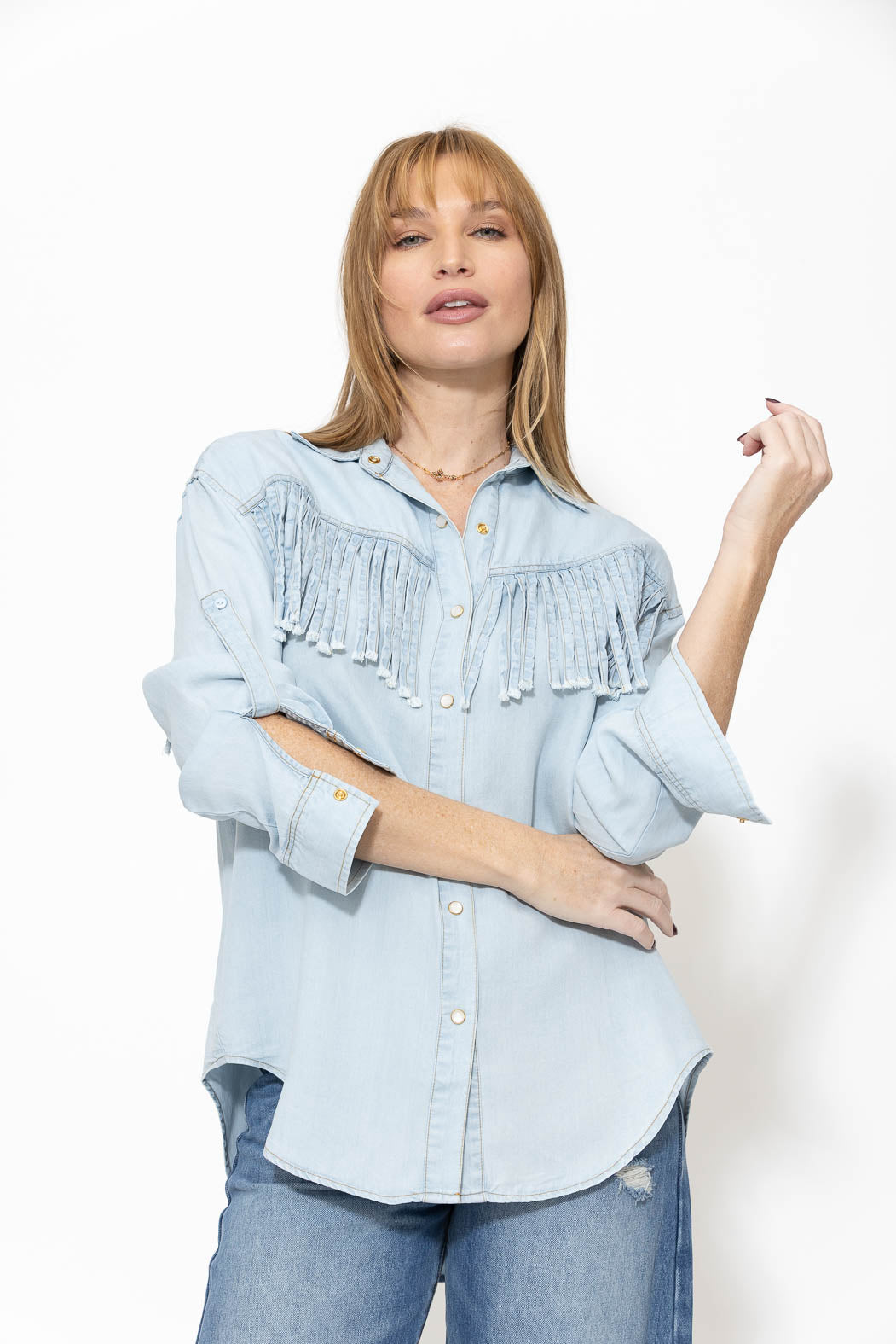 Light Denim Tencel Fringed Shirt