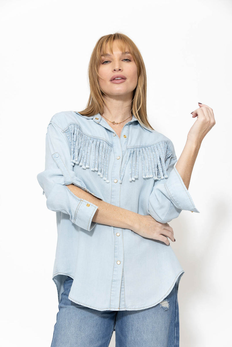 Light Denim Tencel Fringed Shirt