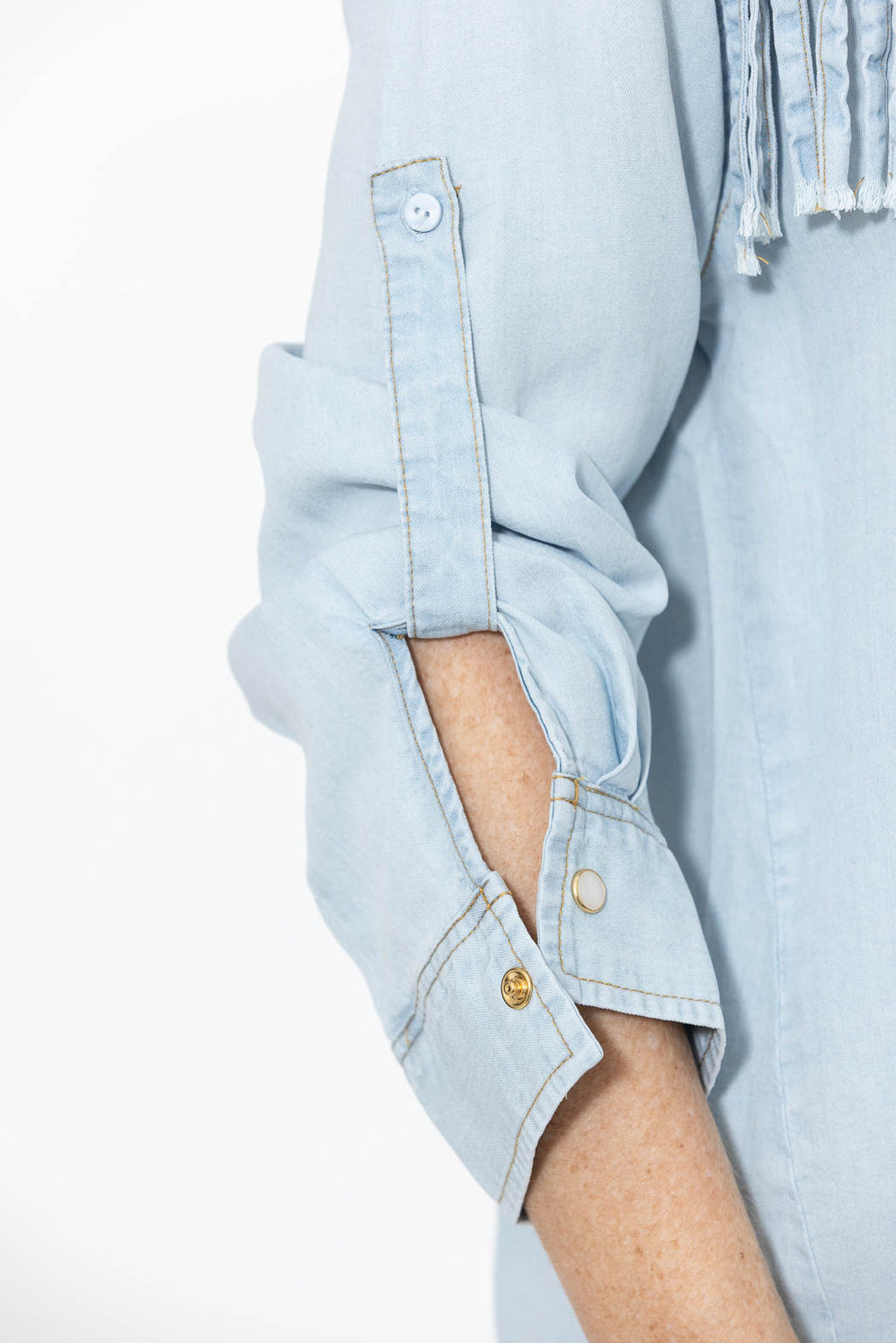 Light Denim Tencel Fringed Shirt