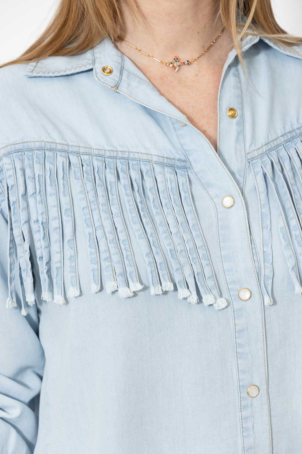 Light Denim Tencel Fringed Shirt