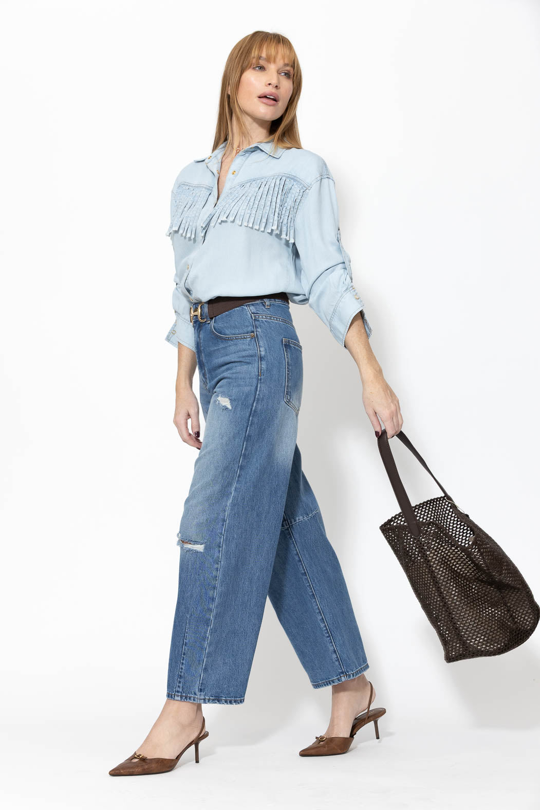 Light Denim Tencel Fringed Shirt