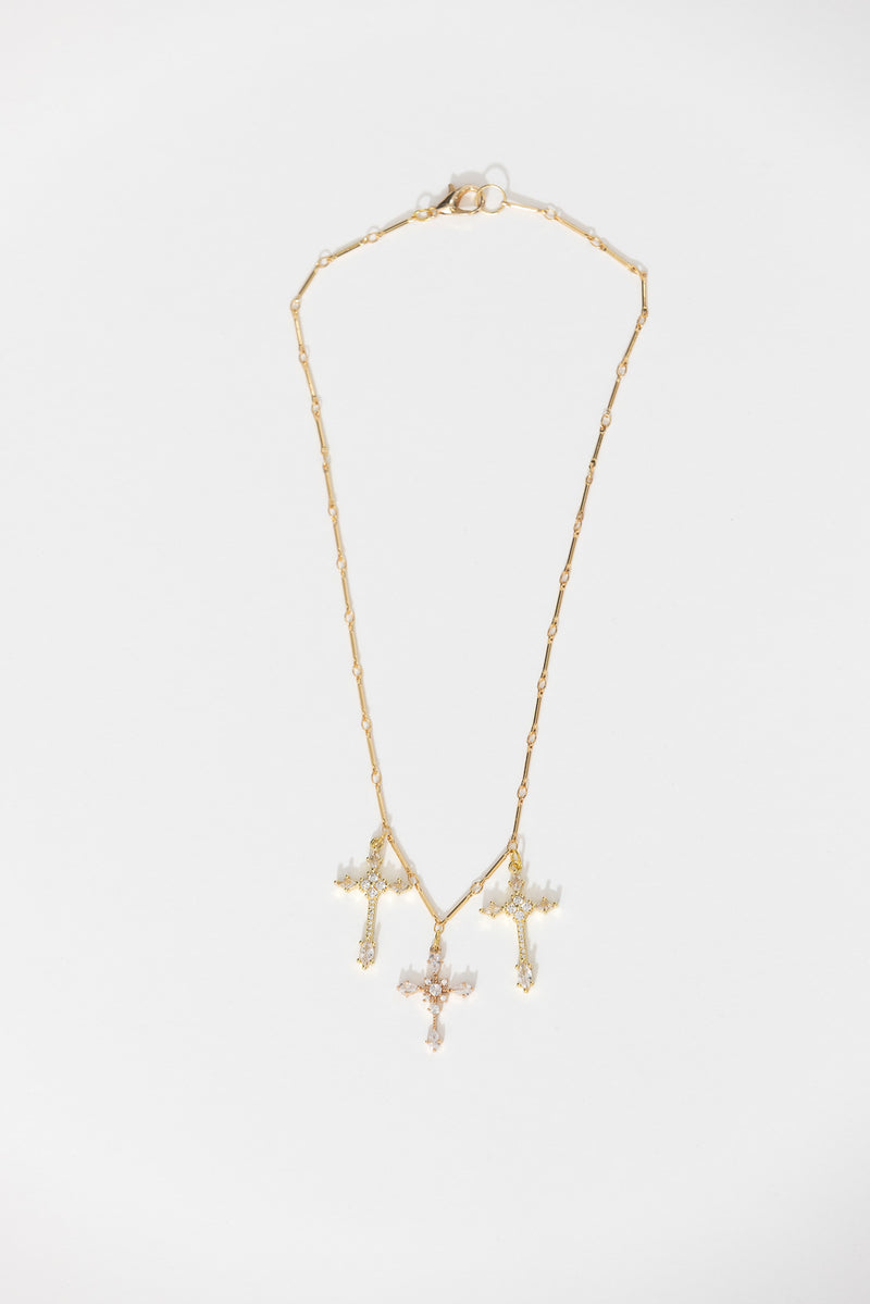 Gold Plated Triple Cross Necklace