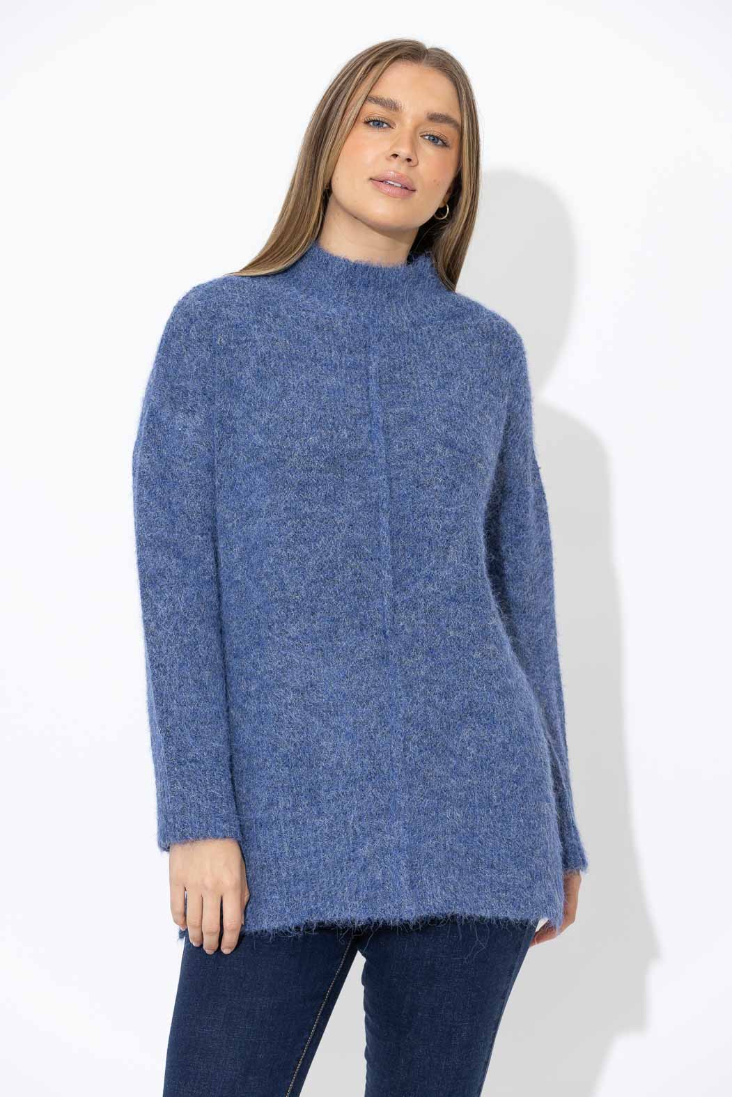 Navy Fluffy Front Seam Tunic
