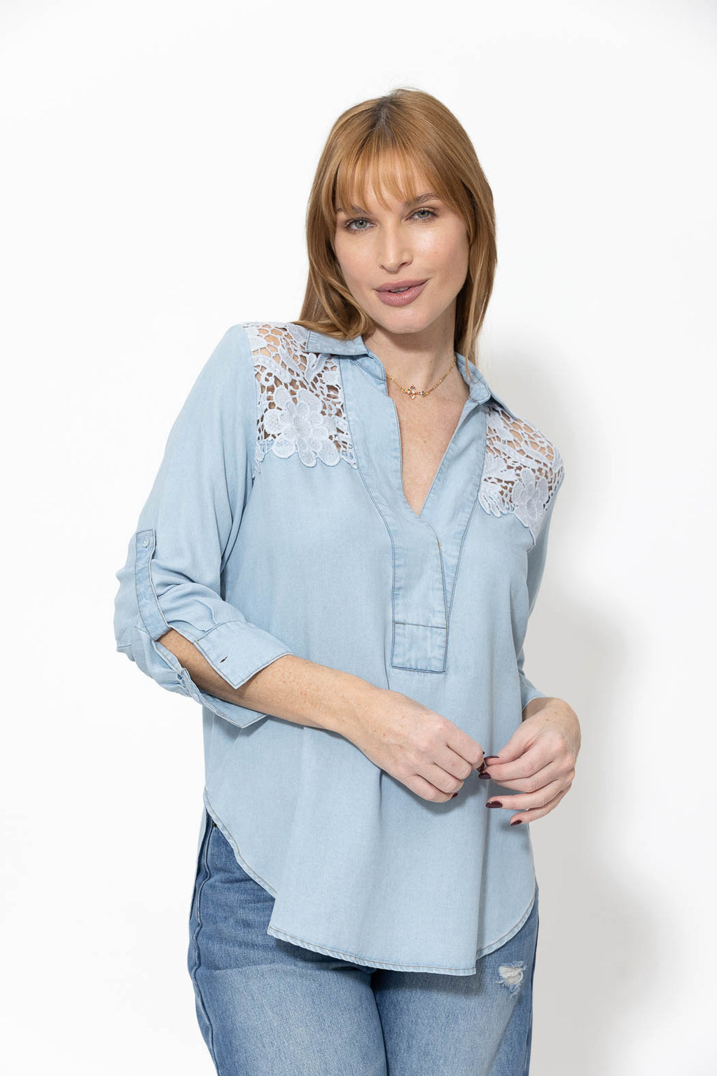 Light Denim & Lace Blogger Shirt