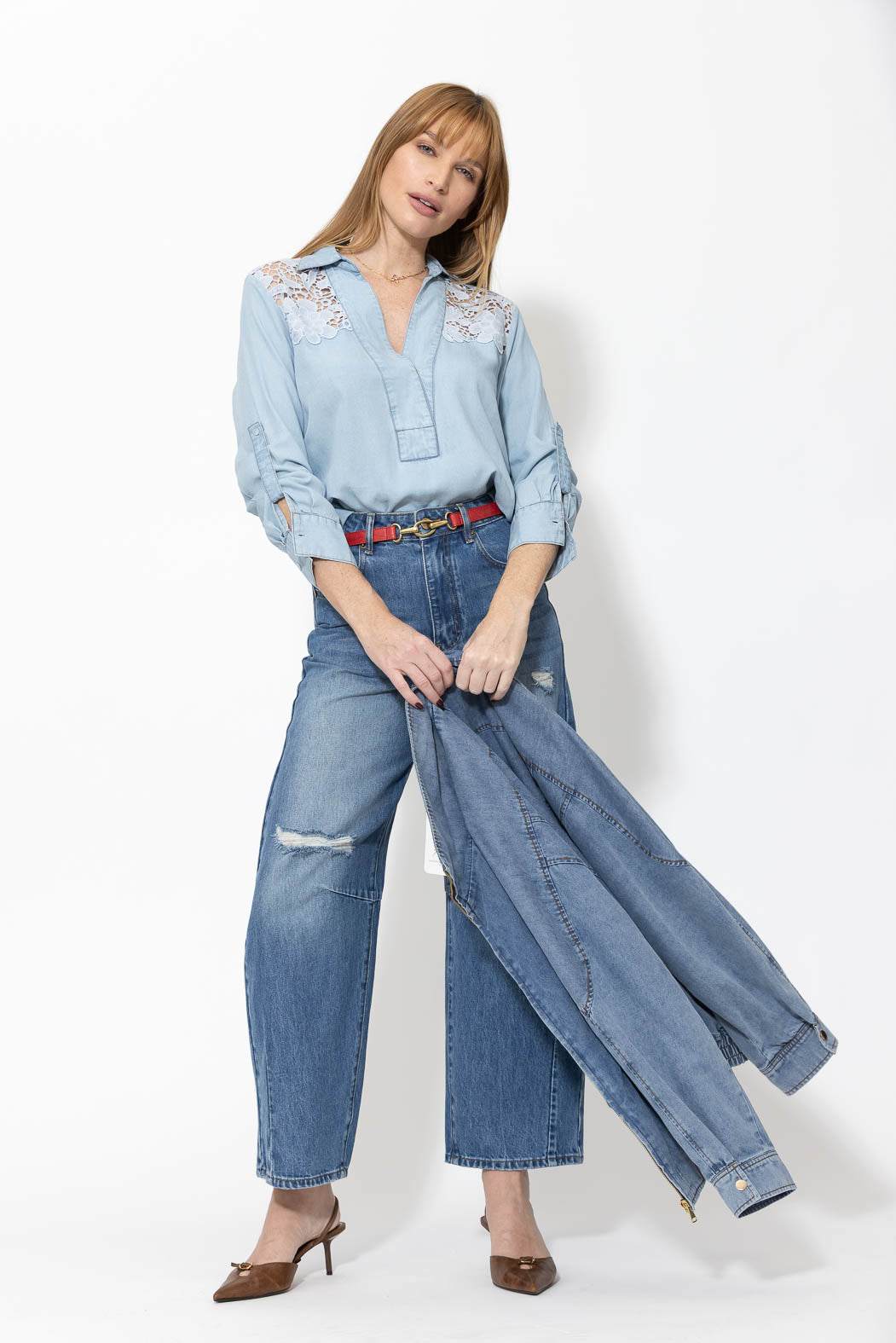 Light Denim & Lace Blogger Shirt