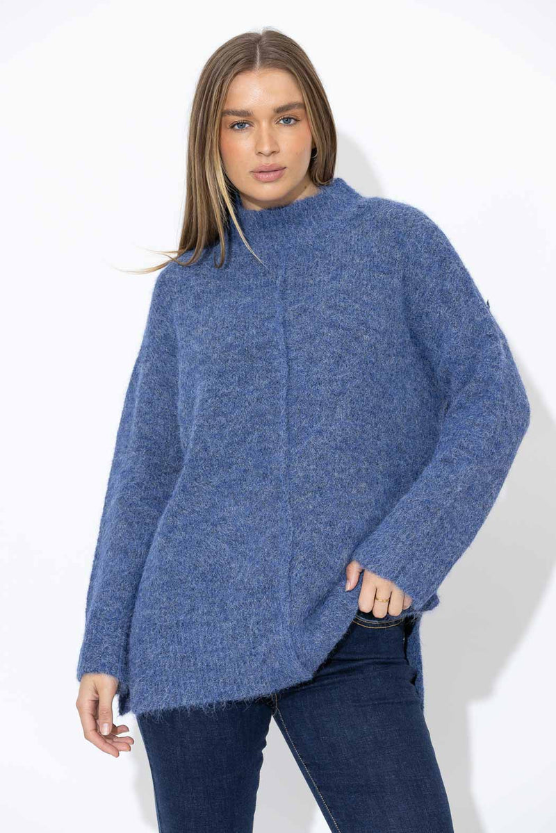 Navy Fluffy Front Seam Tunic