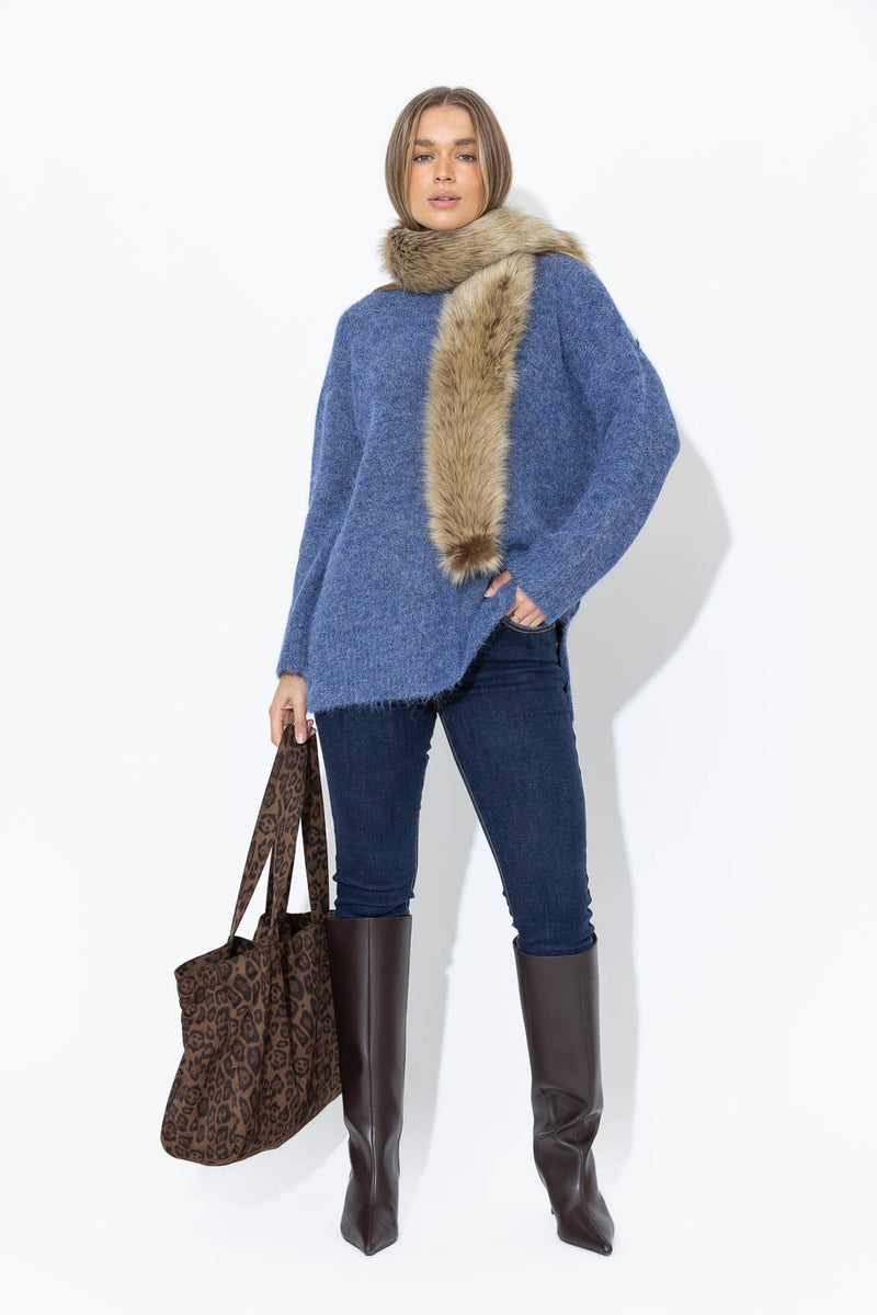 Navy Fluffy Front Seam Tunic