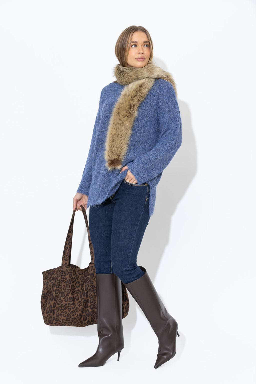 Navy Fluffy Front Seam Tunic