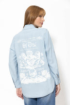 Light Denim Tencel Print Back Blogger Shirt