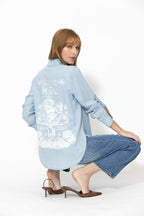Light Denim Tencel Print Back Blogger Shirt