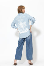 Light Denim Tencel Print Back Blogger Shirt