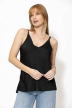 Black Silky Bias V Neck Cami