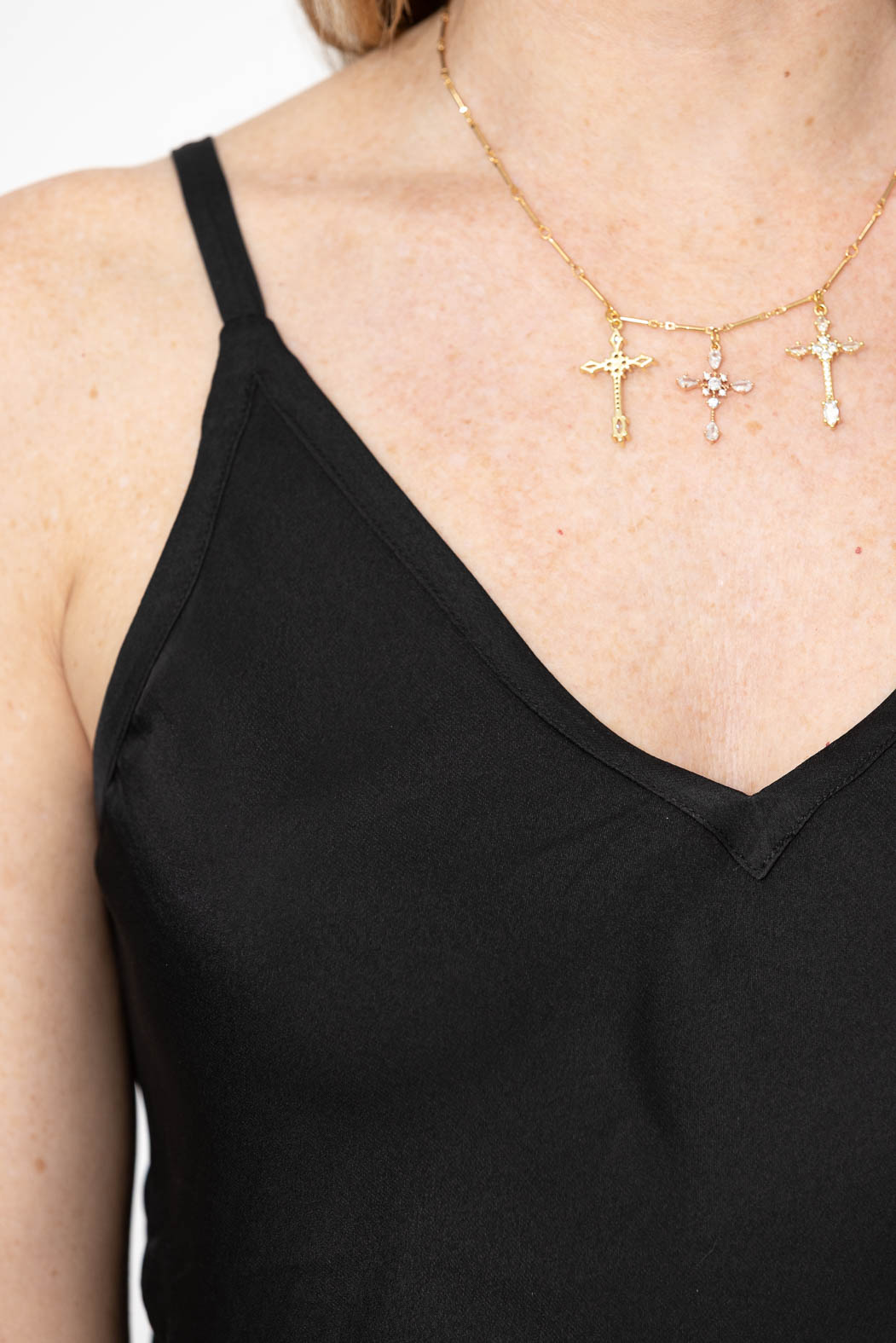 Black Silky Bias V Neck Cami