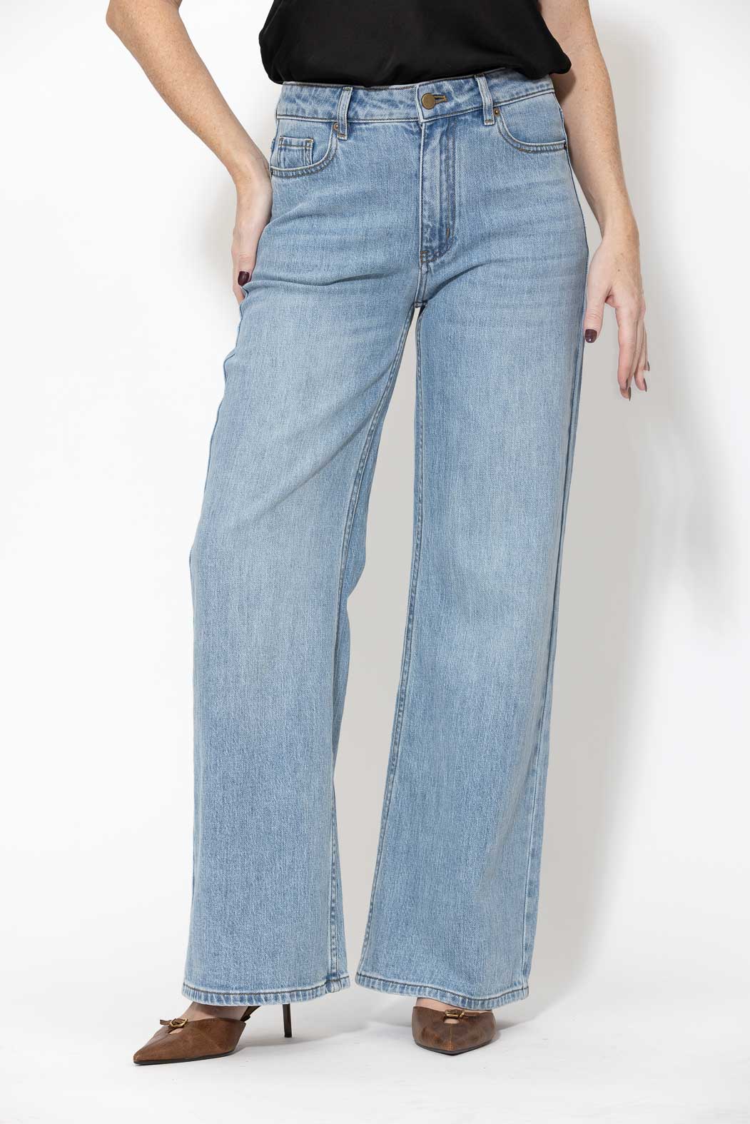 Light Denim Stretch Wide Leg Jean