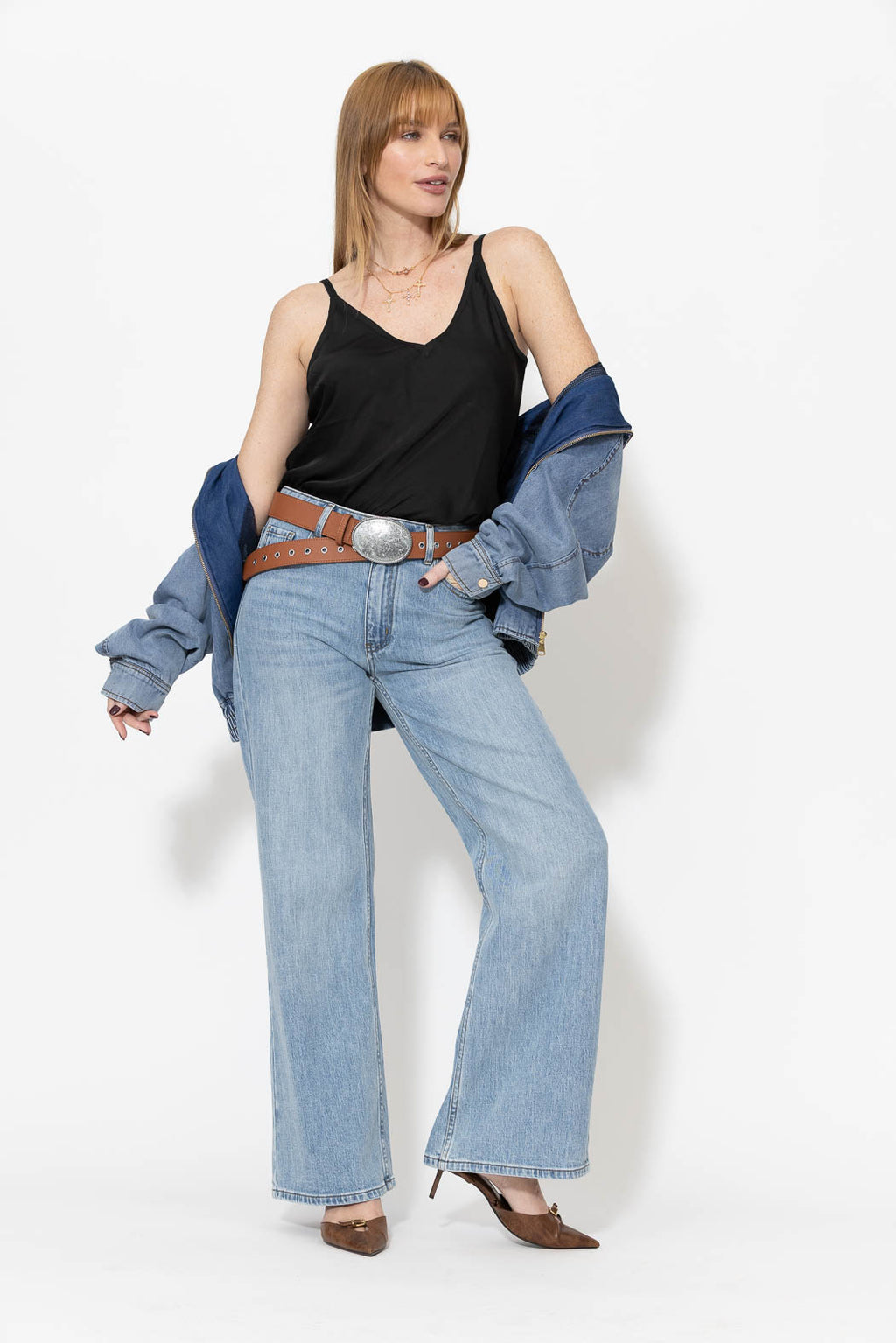 Light Denim Stretch Wide Leg Jean