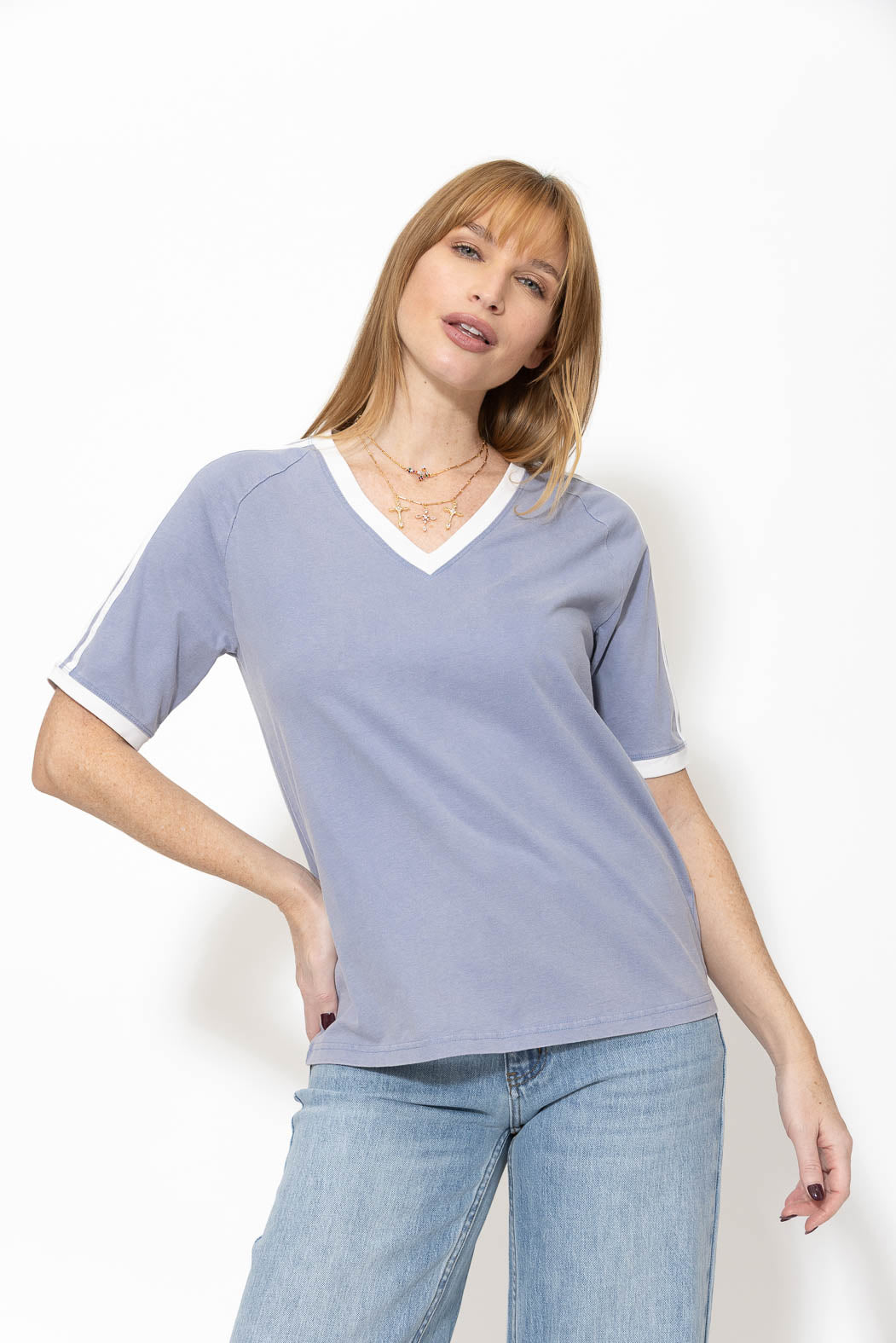 Blue Washed Cotton Rugby T-Shirt