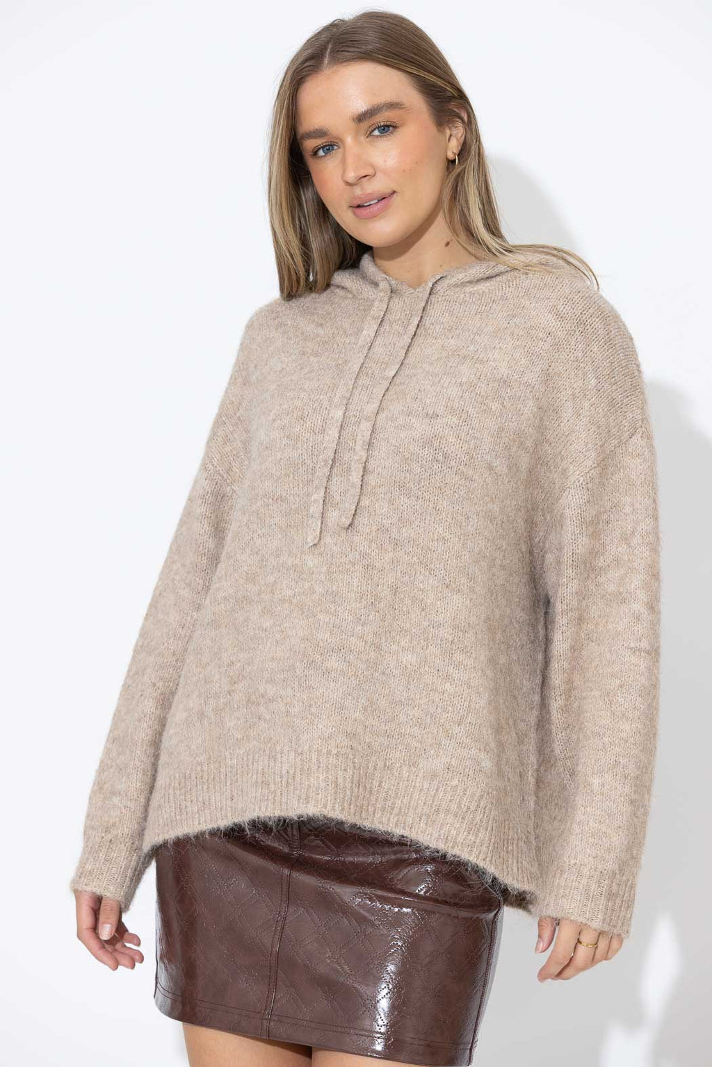 Taupe Fluffy Hooded Jumper