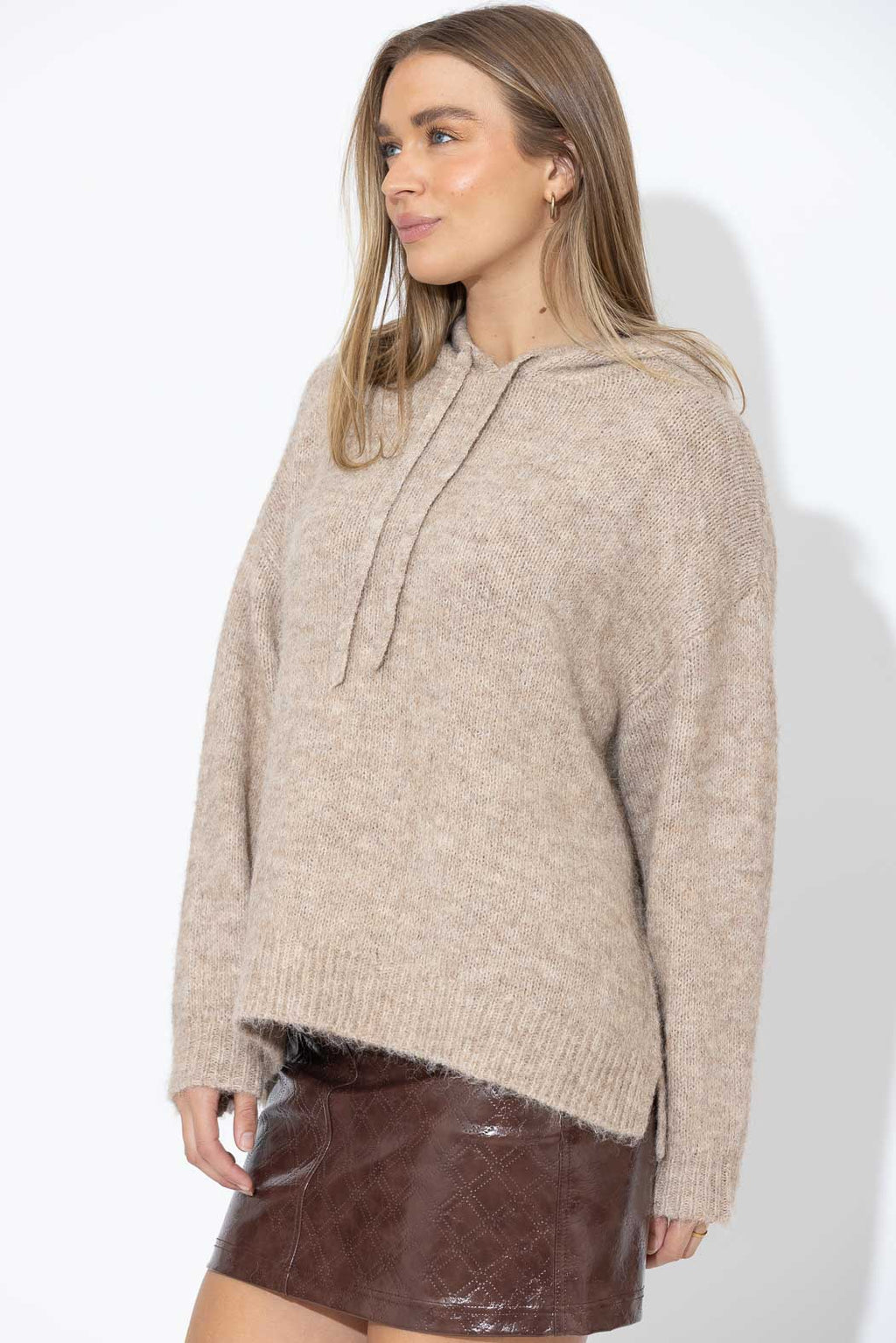Taupe Fluffy Hooded Jumper