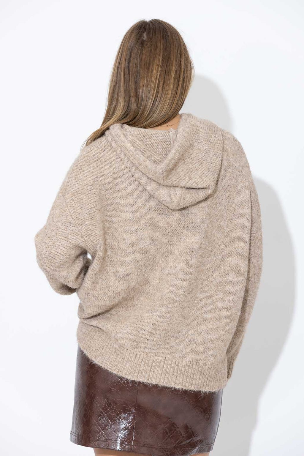 Taupe Fluffy Hooded Jumper