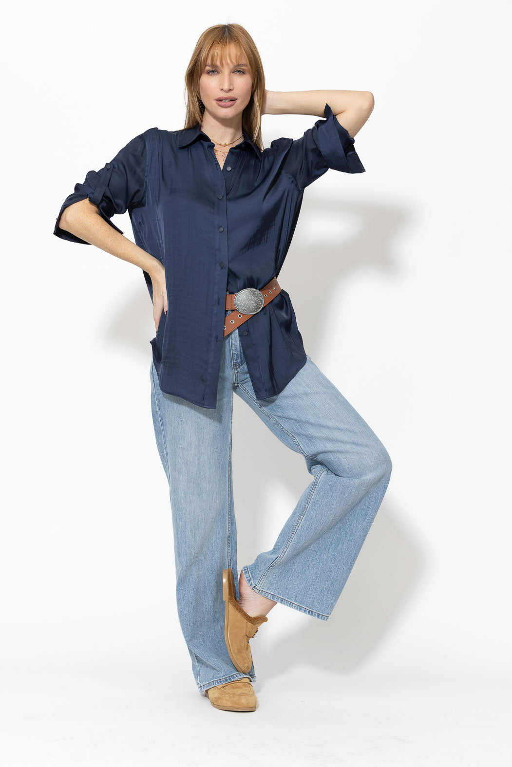 Navy Glow Boyfriend Shirt
