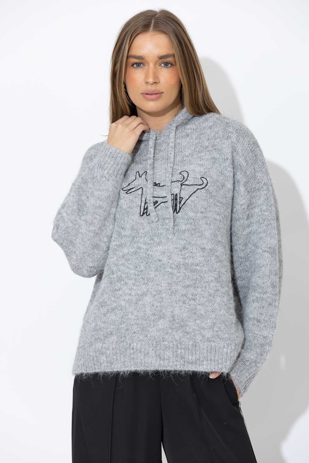 Grey Top Dog Hooded Jumper