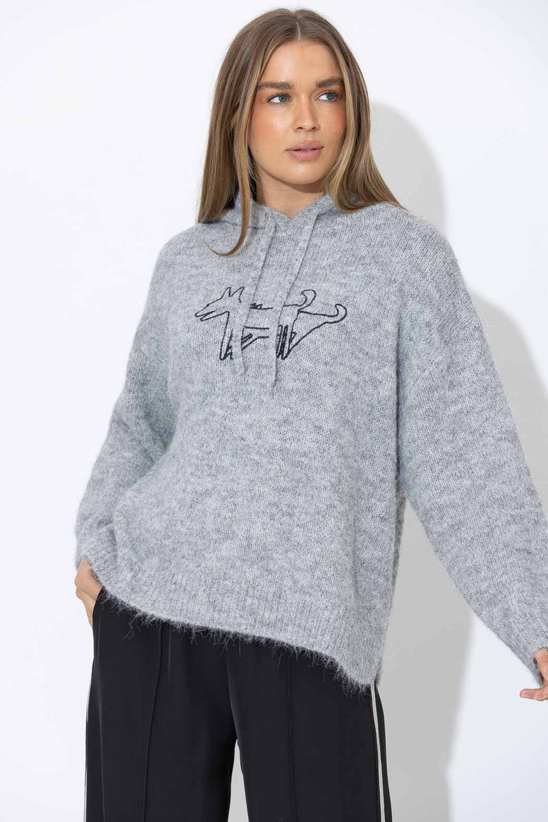 Grey Top Dog Hooded Jumper