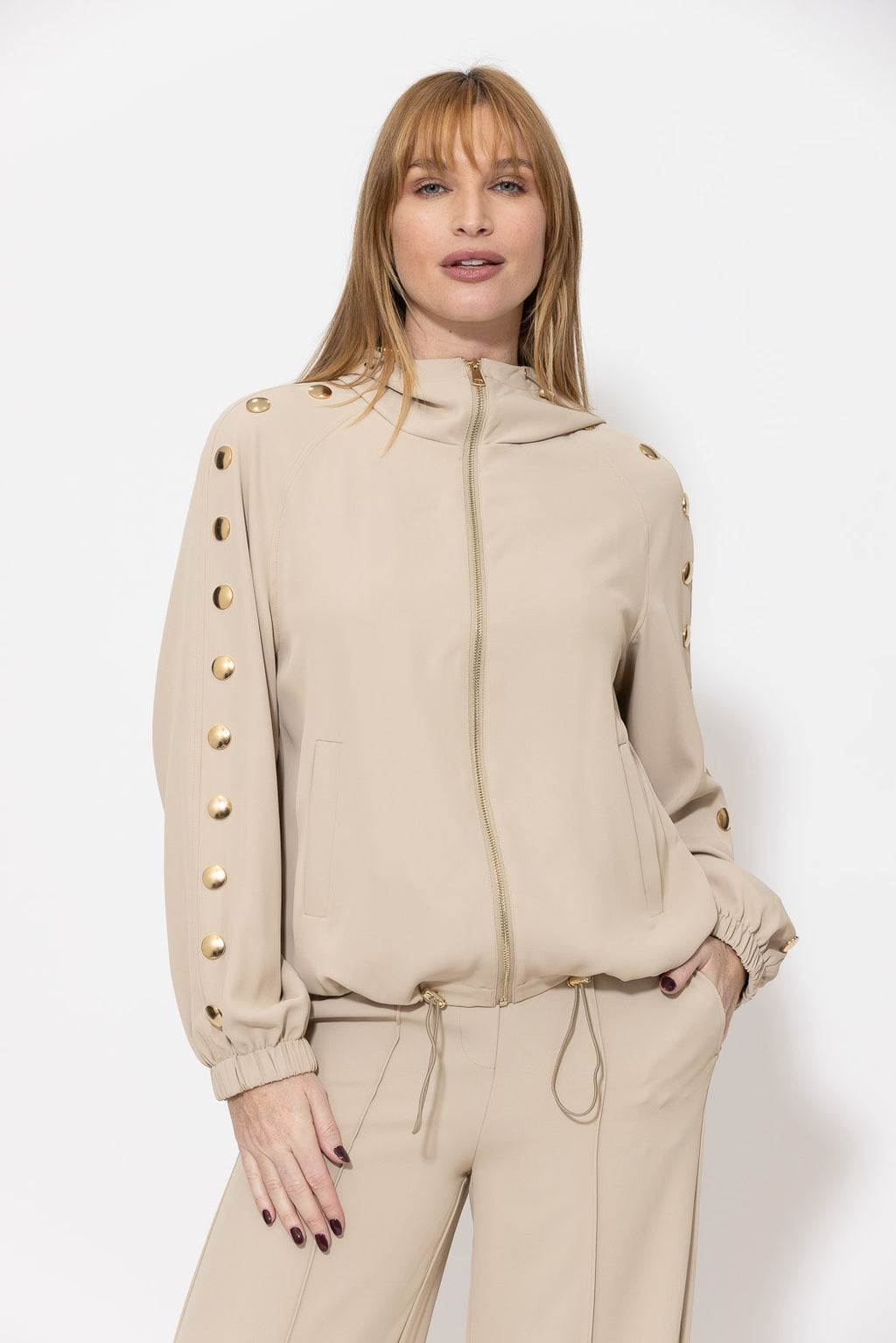 Beige Euro Stud Hood Jacket