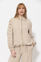 Beige Euro Stud Hood Jacket