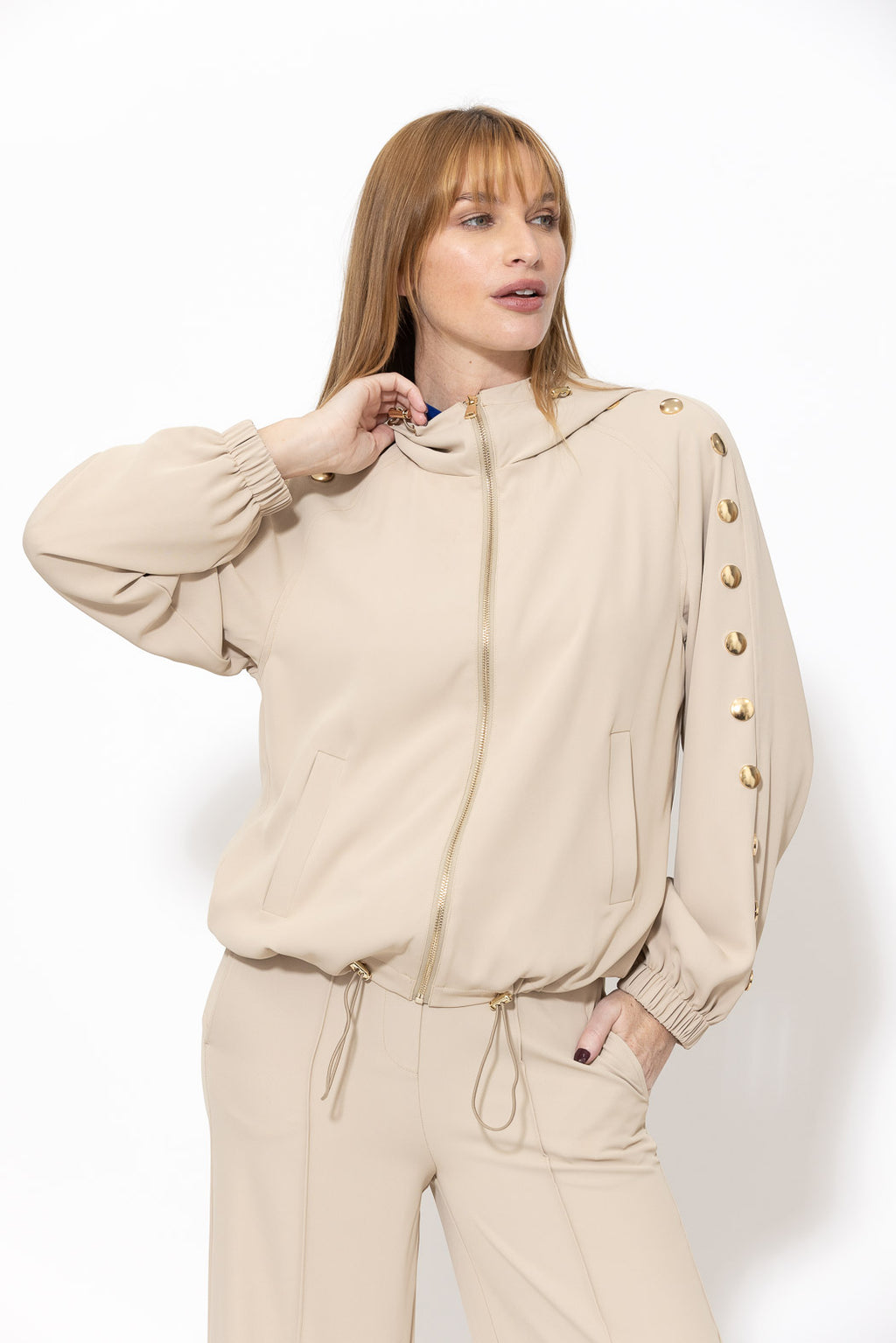 Beige Euro Stud Hood Jacket