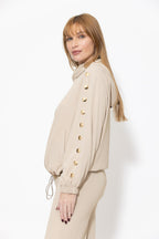 Beige Euro Stud Hood Jacket