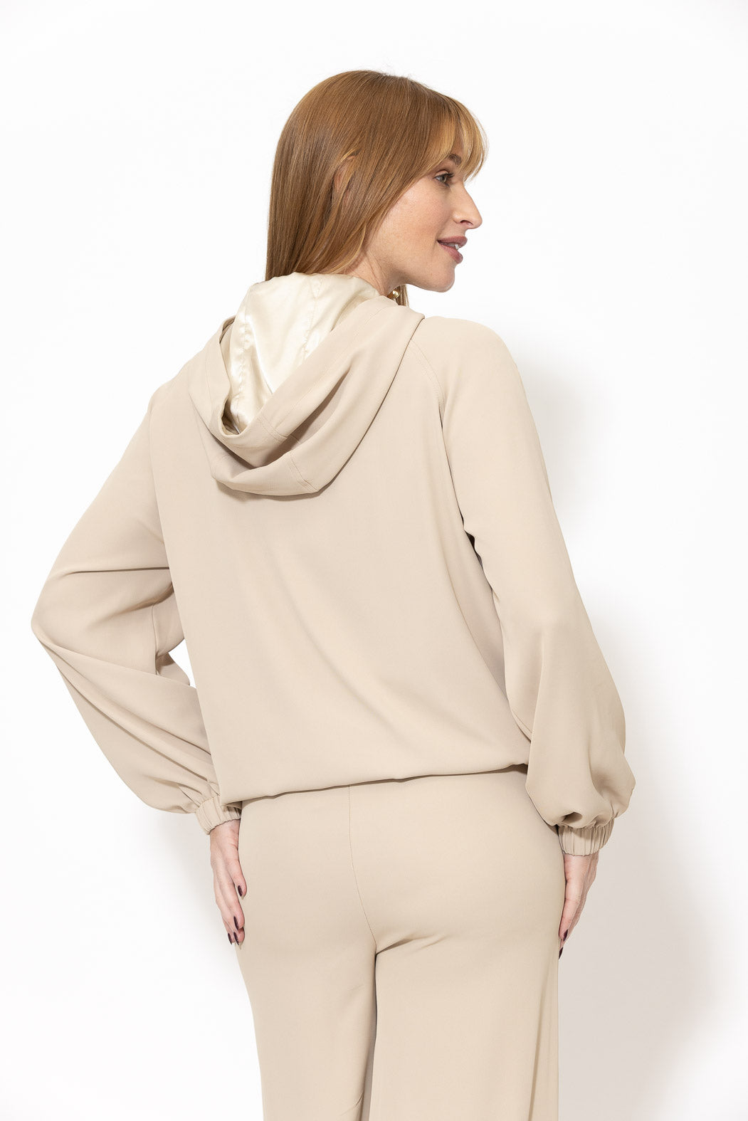 Beige Euro Stud Hood Jacket
