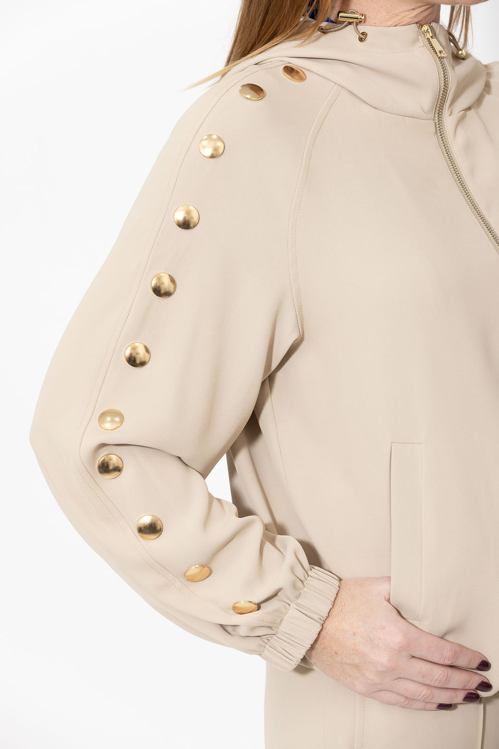 Beige Euro Stud Hood Jacket