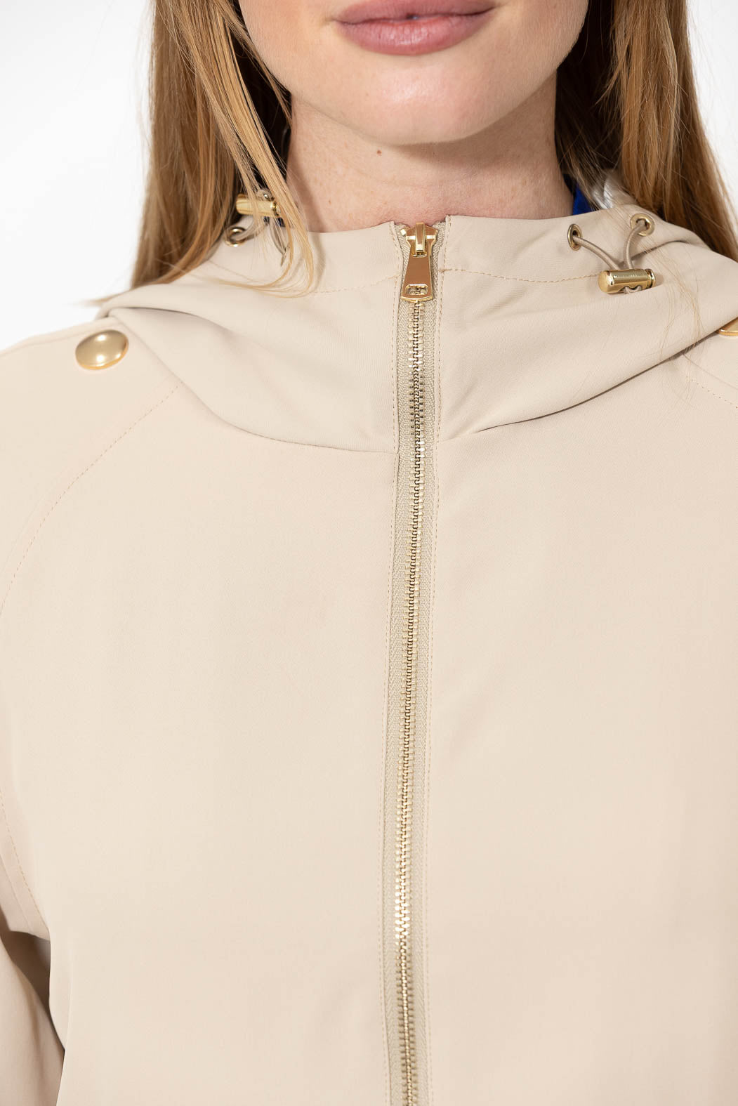 Beige Euro Stud Hood Jacket