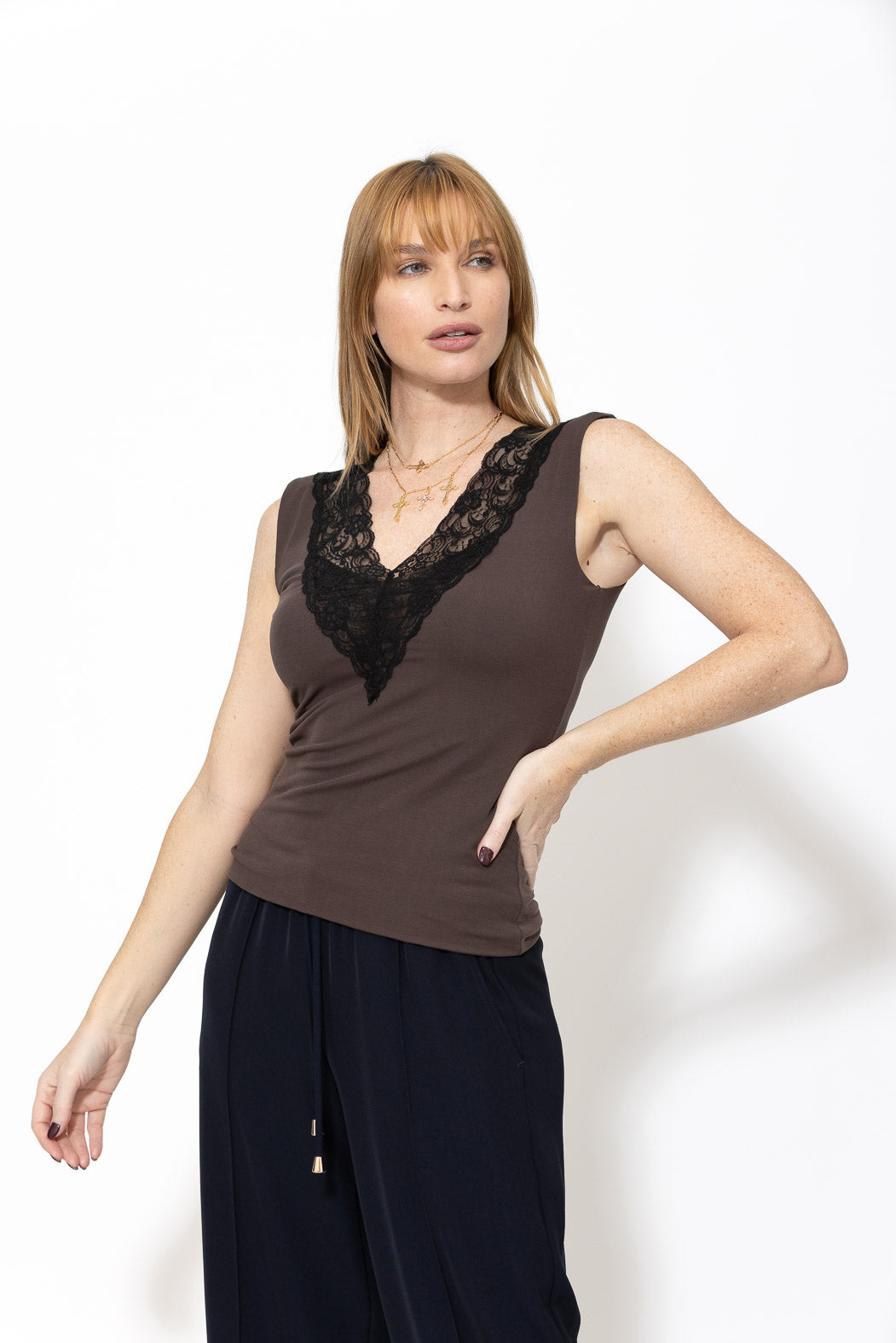 Chocolate Tencel Lace Cami