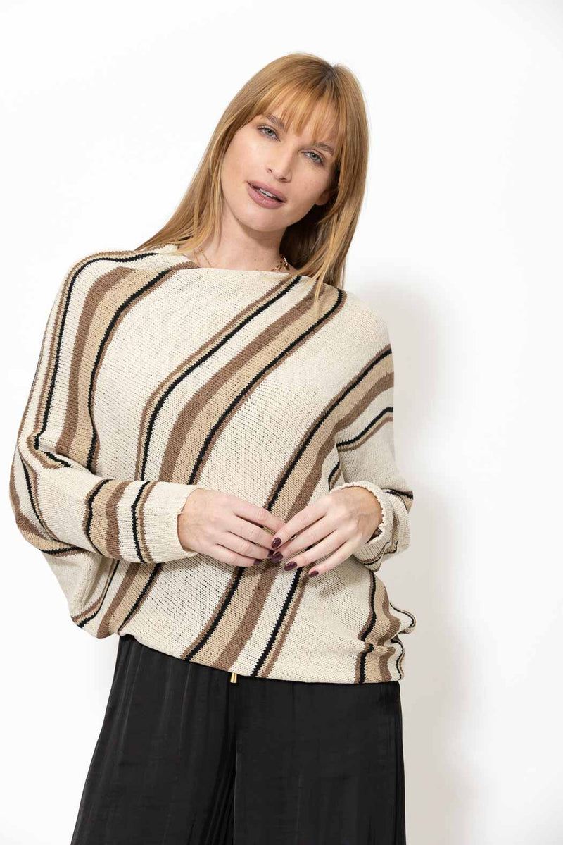 Brown Stripe Knit Drape Top