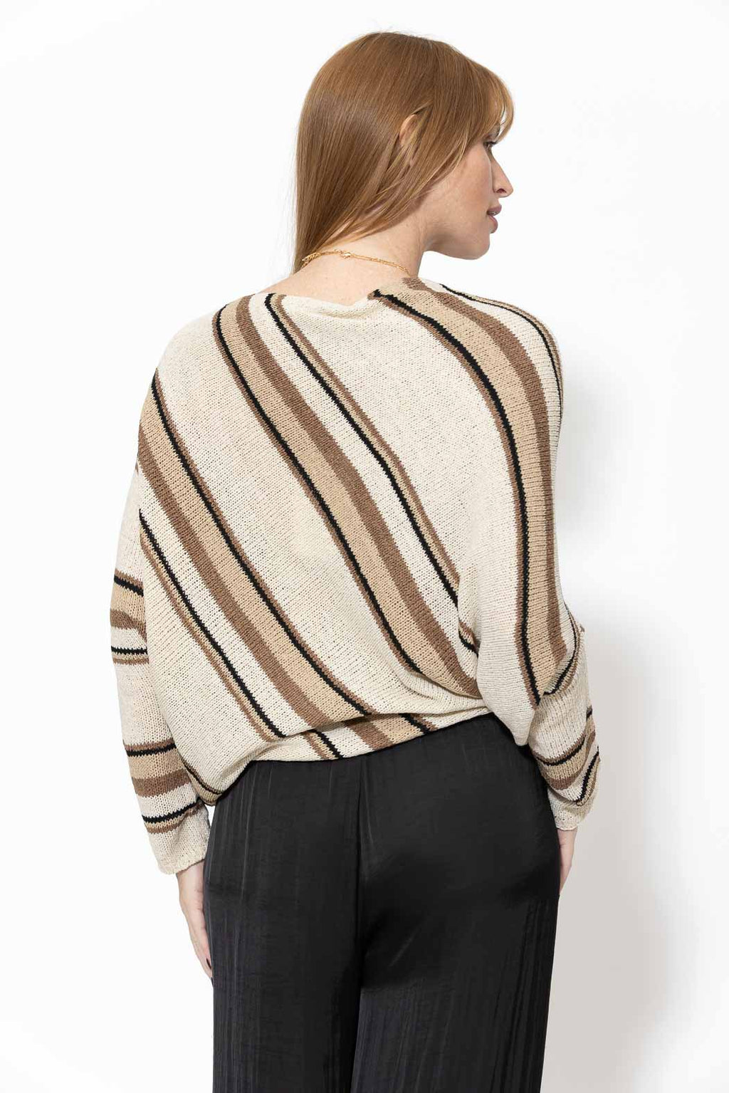 Brown Stripe Knit Drape Top