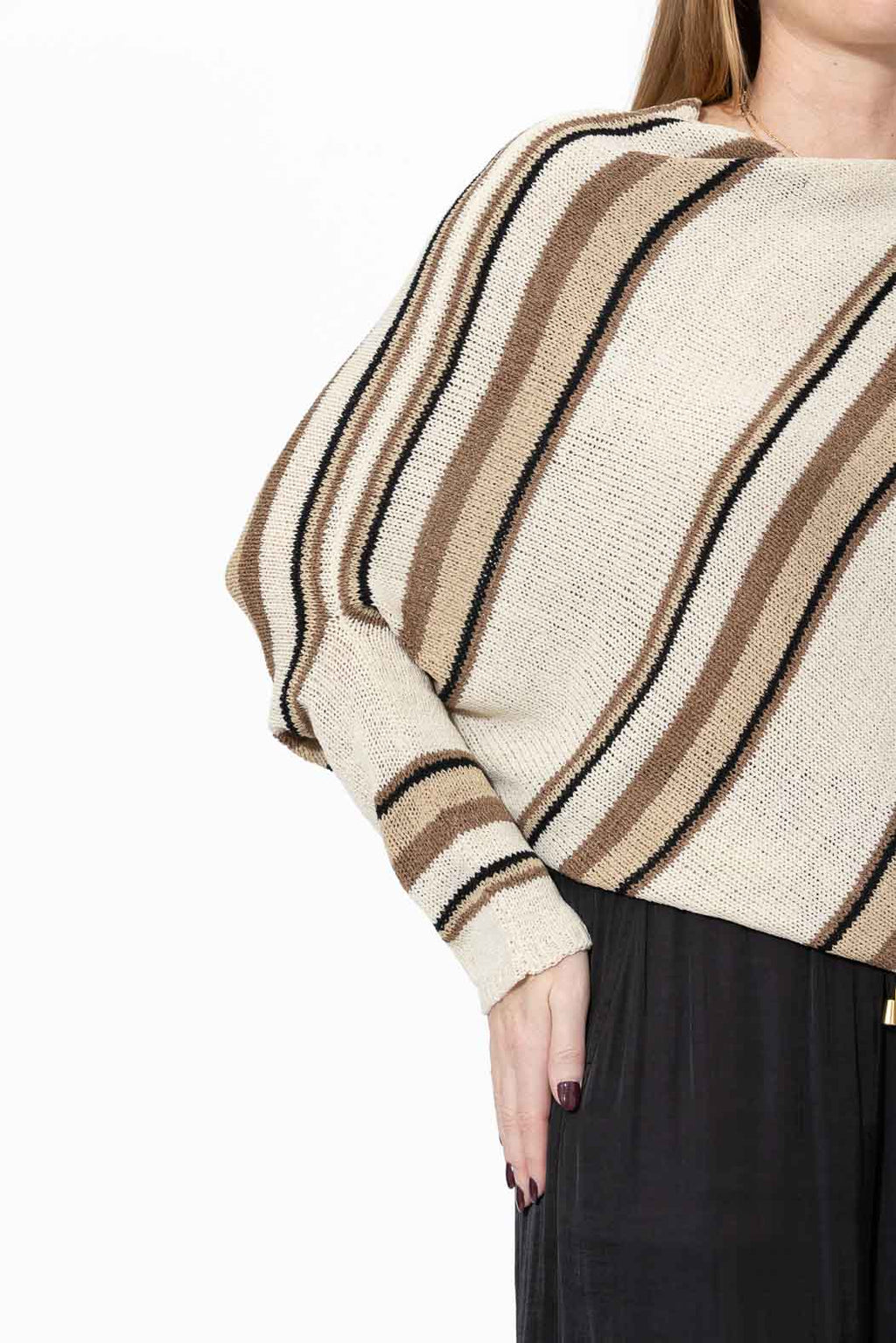 Brown Stripe Knit Drape Top